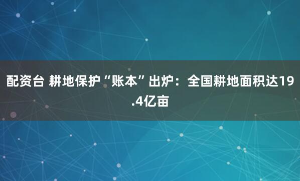 配资台 耕地保护“账本”出炉：全国耕地面积达19.4亿亩